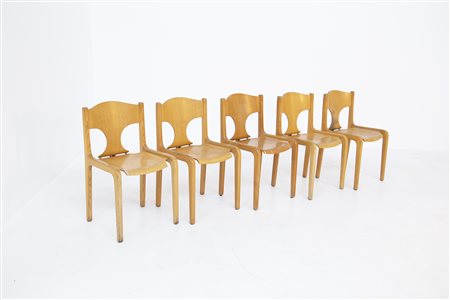 AUGUSTO SAVINI for POZZI. Five chairs. 1960s