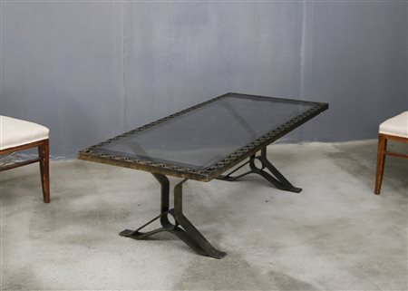 French iron and glass coffee table. 1940s