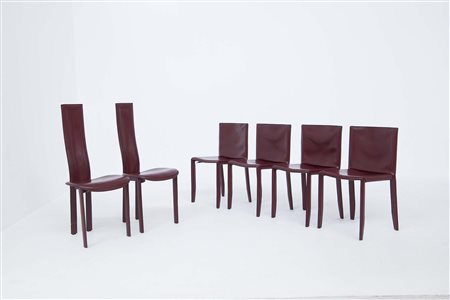 CATTELAN ITALIA. Six leather chairs. 1980s