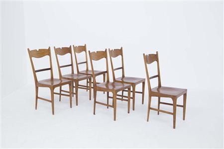 ICO PARISI (Attr.). Six wooden chairs. 1950s