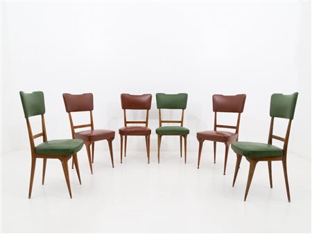 Six wooden chairs. Italy. 1950s