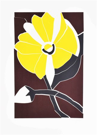 Ugo Nespolo FIORE GIALLO incisione su carta, battuta cm 50,5x32, su foglio cm...