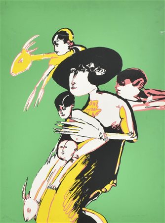 Remo Brindisi PASTORALE serigrafia su tela, cm 70x50; es. 28/100 firma sul...