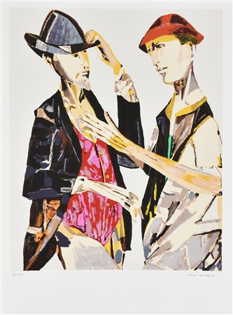 Remo Brindisi DUE FIGURE litografia su carta Fabriano, cm 70x50 esemplare...