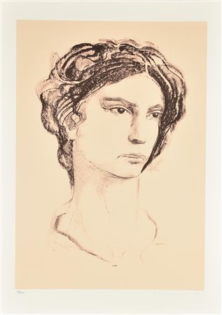 Pietro Annigoni RITRATTO litografia su carta, cm 70x50; es. 96/100 firma e...