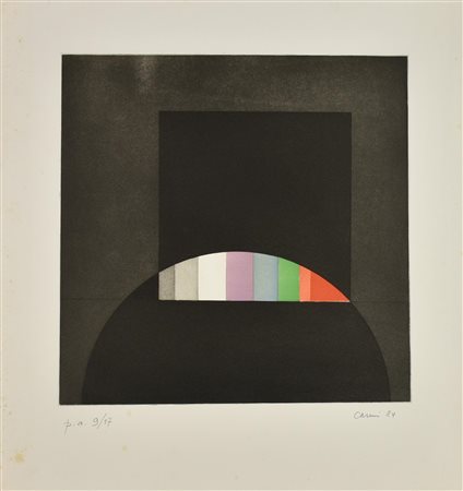 Eugenio Carmi SENZA TITOLO Acquaforte acquatinta a colori, mm 450x445, su...