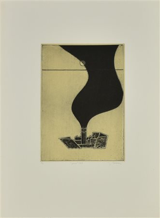 Francesco Casorati FUMO Acquaforte con fondo giallo stampato, mm 358x250, su...