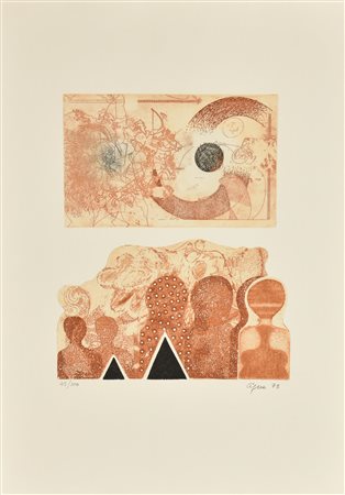 Giorgio Cigna CINEMA ALL'APERTO acquaforte/acquatinta su carta, battuta cm...