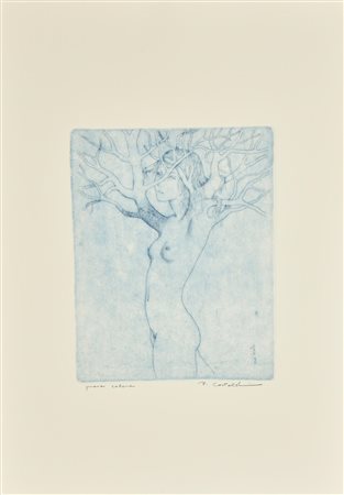 Placido Castaldi DAFNE puntasecca su carta, battuta cm 24x19, su foglio cm...