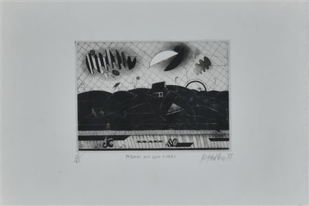 Assadour PAYSAGE AUX DEUX LUNES bulino e maniera nera su carta, battuta cm...