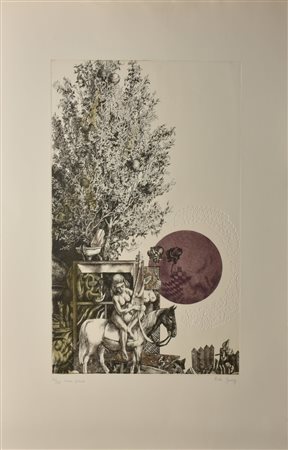 Rudi Gorog LUNA PIENA incisione su carta, battuta cm 65x39, su foglio cm...