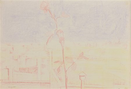 Pasquale Verrusio LA ROSA SUI TETTI Litografia, mm 48,5x70,5, su foglio cm...