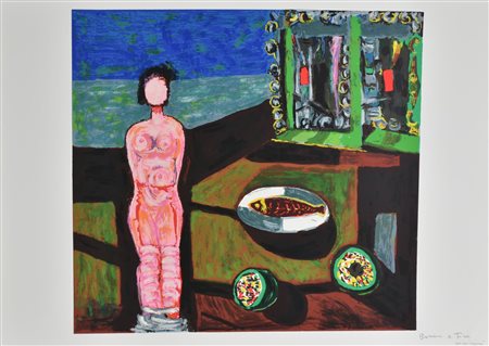 Bruno Cassinari NATURA MORTA CON NUDO litografia su carta Fabriano, cm 50x70;...
