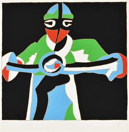 Ugo Nespolo IL MOTOCICLISTA serigrafia su carta, cm 54x50; es. 700/1000 firma