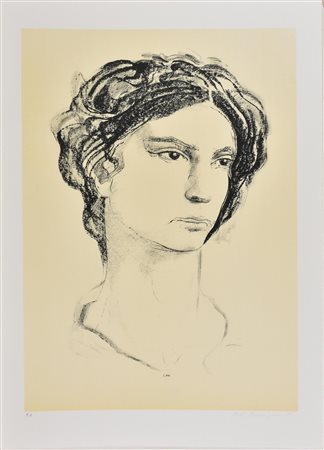 Pietro Annigoni RITRATTO litografia su carta, cm 70x50; es. prova d'autore firma