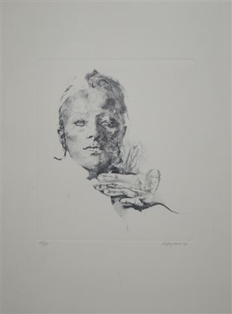 Renzo Vespignani VOLTO acquaforte acquatinta su carta, battuta cm 31,5x27,2,...