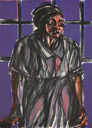 Saverio Terruso ANZIANA litografia su carta, cm 70x50; es. II/XXV firma e...