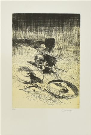 Giancarlo Cazzaniga JAZZ MANN Acquaforte con fondino, mm 345x247, su foglio...