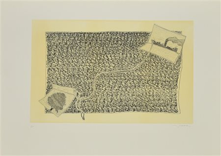 Francesco Casorati SENZA TITOLO Acquaforte su fondo giallo stampato, mm...