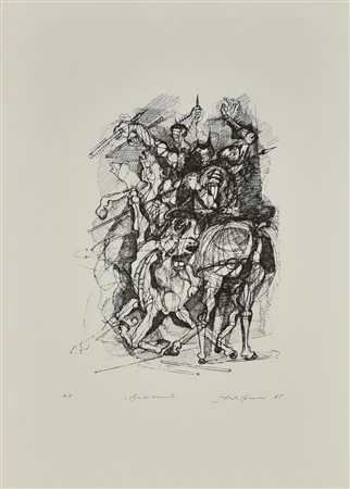 Angelo Canevari COMBATTIMENTO Acquaforte, mm 432x321, su foglio cm 69,5x49,5;...