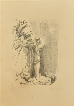 Wainer Vaccari UOMO CHINATO A RACCOGLIERE PIETRE serigrafia, cm 31,5x23, su...