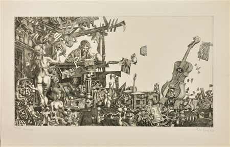 Rudi Gorog RIMBAUD incisione su carta, battuta cm 44x79,5, su foglio cm...