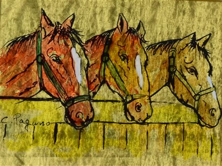 C. Pagano CAVALLI multiplo su lastra in oro zecchino, cm 9,5x12; es. 9/12