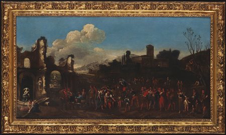 Genre scene at the back of a castle