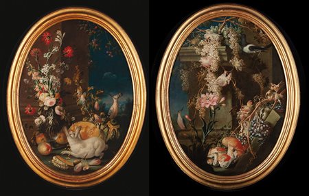 Pair of still lives with oval frames