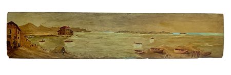 Sopraporta raffigurante golfo con barche e case