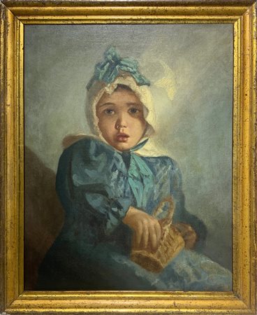Bambina con cesto di paglia