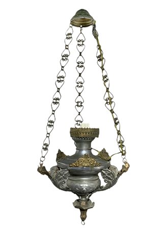 Lampada da chiesa in metallo argentato e dorato, fine XVIII.