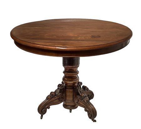 Tavolo ovale allungabile in legno di mogano, piede a quattro razze