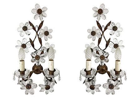 Coppia di applique in ottone dorato a due luci