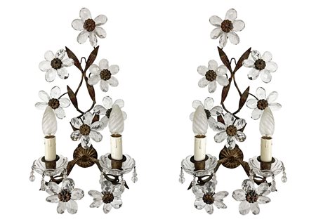 Coppia di applique in ottone dorato a due luci