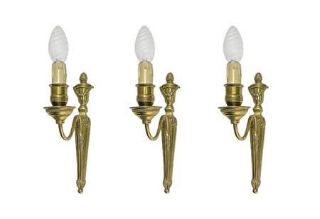 N. 3 applique a una luce in ottone dorato, stile impero