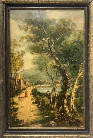 Strada lungo lago con alberi