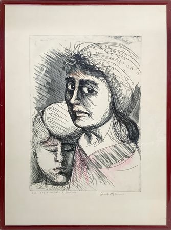 Prova d'autore acquarellata raffigurante volto di donna e uomo