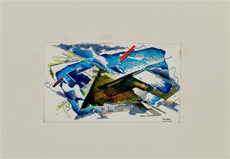 Tullio Crali PAESAGGIO penafeltro su carta, cm 14x24 circa firma