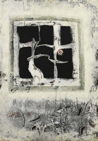 Lucio Del Pezzo SENZA TITOLO tecnica mista su tavola, cm 50x35 firma e data...
