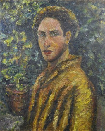 Guido Borgianni RITRATTO olio su tela di juta, cm 75,5x60 Provenienza...