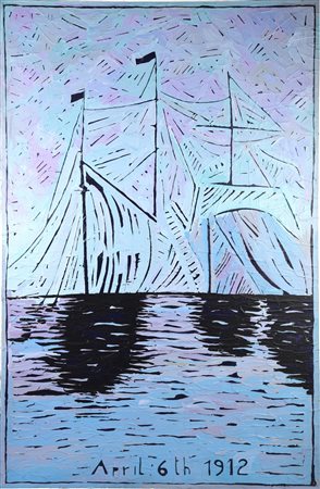 Aldo Mondino BARCA CHE AFFONDA - APRIL 6TH 1912 olio su tela, cm 140x90 sul...