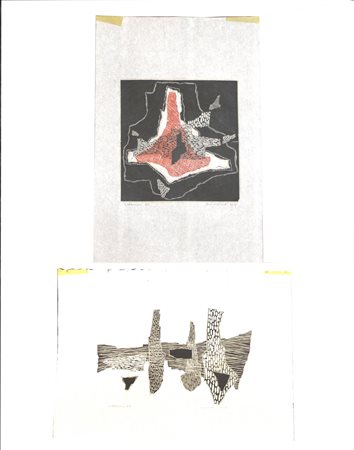Luigi Veronesi LOTTO DI DUE XILOGRAFIE ORGANICO xilografia su carta di riso,...
