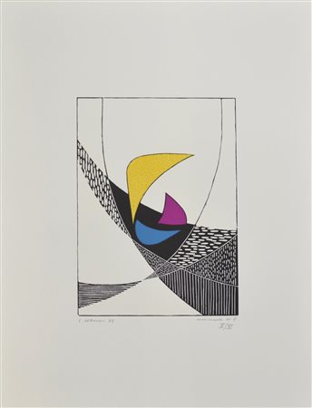 Luigi Veronesi MOVIMENTI 1969 cartella contenente quattro xilografie, cm...
