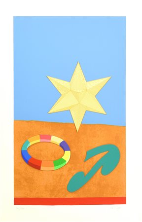 Lucio Del Pezzo STELLA collage serigrafico su carta, cm 60x40; es. 32/150...