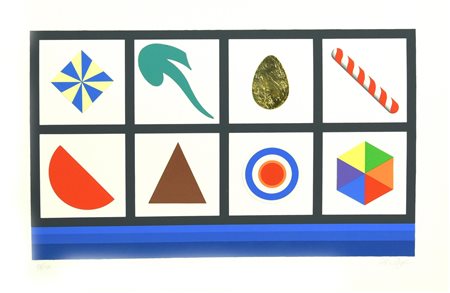 Lucio Del Pezzo CASELLARIO collage serigrafico su carta, cm 40x60; es. 58/150...