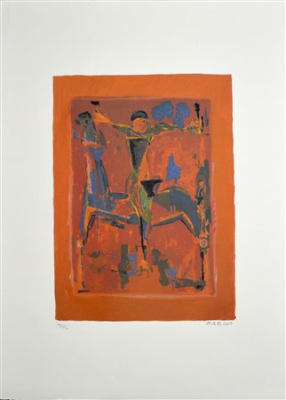 D'Après Marino Marini CAVALIERE cromolitografia, cm 70x50; es. 14/75 tiratura...