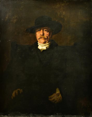 Attribuito a Franz Von Lenbach RITRATTO DI OTTO VON BISMARK olio su tela, cm...