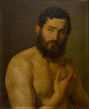 Scuola del XIX secolo RITRATTO VIRILE olio su tela, cm 66,5x53 sul retro:...