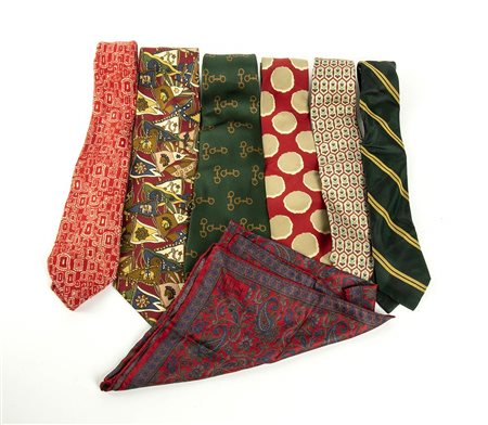LOTTO DI 6 CRAVATTE E UN FAZZOLETTO
Anni ‘80 / Anni ‘90